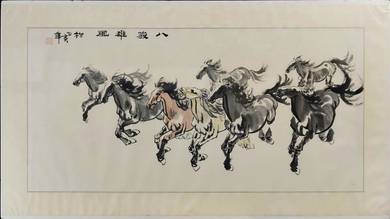 Chinese Ink Painting of Eight Horses