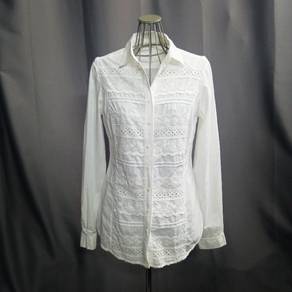 Massimo Dutti white cutwork embroidery laces shirt