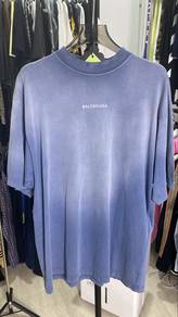 Authentic Balenciaga Washed Embroided Blue Tee XXS