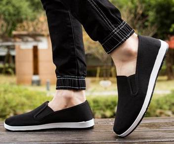 F0268 Black Canvas Slip On Men's Kasut Murah Shoes