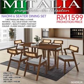 Quality Solid Wood 6 Seater Dining Set Meja Makan