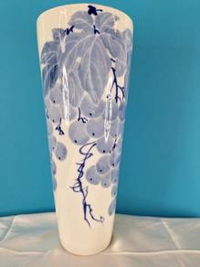 Blue & White  Ceramic Vase with Grapevine motifs