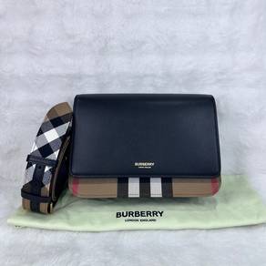Burberry Black Mackford Check Canvas Leather Bag