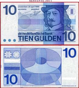Netherlands 10 Gulden 1968 - Pick P91b  vf