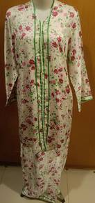 Printed White Floral with Green Trim Baju Kebaya