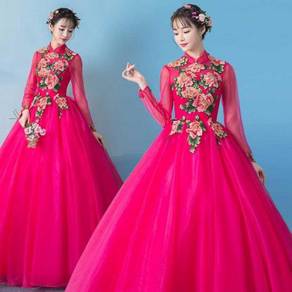 Pink long sleeve wedding prom dress gown RB0744
