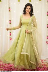 Green long Anarkali Gown