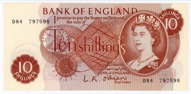 GREAT BRITAIN 10 Shillings 1961-1962 - Pick P373a
