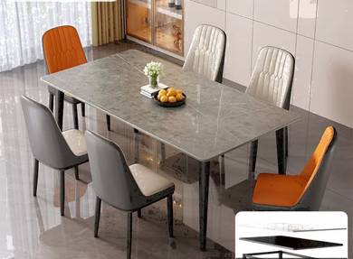 Meja makan set design marble 6 kerusi