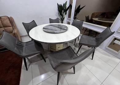 Marble-round dining table + 6pcs chairs (Premium)