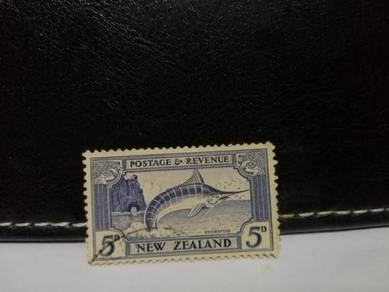 1935 New Zealand Stamp Swordfish Fish Scenery