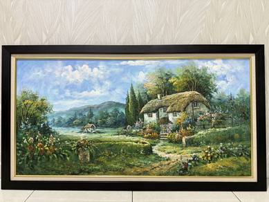 Vintage English Cottage Oil Painting