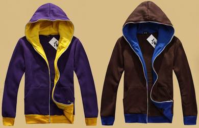 BROWN BLUE HOODiE COLORFUL ZIPPER SWEATER JACKET