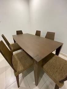 Wooden Dining Table + 6 Fabric Chairs