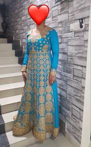 Turquoise & Gold Heavy Embroidered Anarkali Gown
