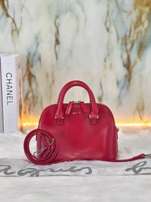 AGNES B Dome Crossbody Bag In Red Calfskin Leather