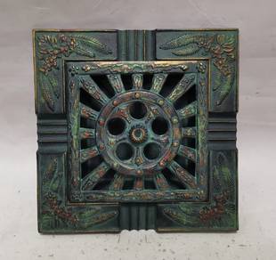 Vintage Japanese Cast Iron Signed Art Square Ashtr