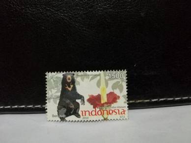 2010 Indonesia Stamp Sun Bear Animal Flower