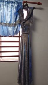 Elegant Black Silver Glitter Evening Gown