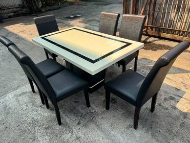 [Set] 5x3ft Marble Ceramic Dining Table + 6 Chairs