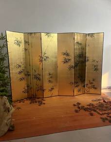 Four-panel gold bamboo-design folding screen,