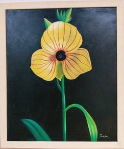 Framed Original Yellow Flower Oil Painting by Jenn