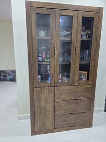 Wooden Display Cabinet with Glass Doors and Drawer