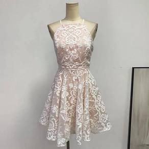 White halter sleeveless bridesmaid prom dress gown