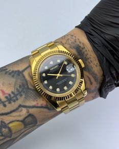 Custom Seiko Mod 39mm Black Diamond Gold Datejust