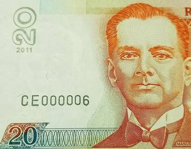 Philipines 20 piso 2011 UNC low number CE000006