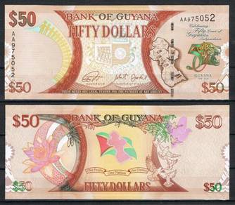 Guyana 50 Dollars 2016 50th Commemorative AA