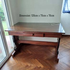 Solid Wood Study Table with Glass Top with Drawer