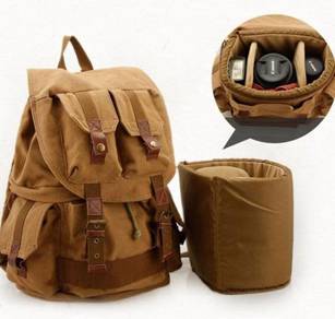 9252 Retro Brown Large Travel Cameras Bag Backpack