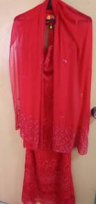 Elegant Red Embroidered Evening Dress with Shawl