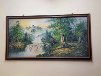 Waterfall Landscape Vintage Oil Painting