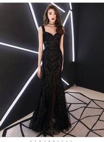 Black slit sequin wedding sexy prom dress RBP0953