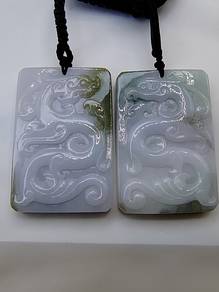 Ice White/Green Burma Jadeite Jade Pendant Set