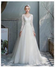 White long sleeve wedding dress gown RB1503