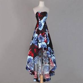 Floral black asymmetrical prom dress gown