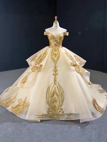 Gold fishtail wedding bridal dress gown RB1554