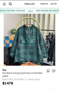Dior Black and Gray Plaid Logo Windbreaker Jacket