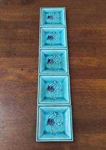 vintage pottery coaster plate stork motiff 5
