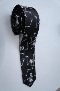 SLIM Skeleton Dance BLACK Cartoon Neck Tie