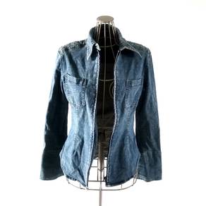 DKNY Denim Zip Up Long Sleeve Shirt