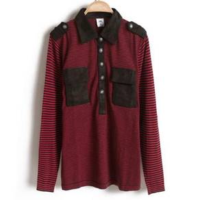 X0510 EPAULETTE T-SHiRT LENGAN PANJANG MERAH HITAM