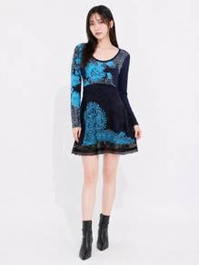 Desigual Y2K Boho Floral Lace Long Sleeve Dress
