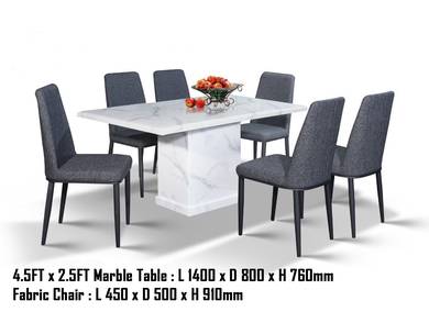4.5FT x 2.5FT Marble Dining Table + 6x Chairs