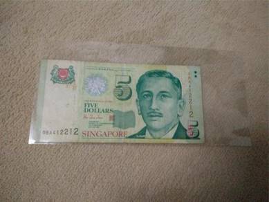Rare Singapore SGD5 Dollar (0BA412212)