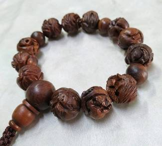 Antique Chinese Hand Carved Wood Worry Prayer Bead