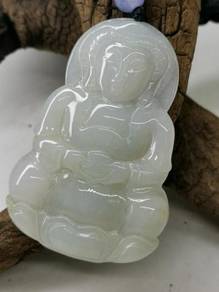 Icy White Burma Jadeite Jade "GUAN YIN" Pendant